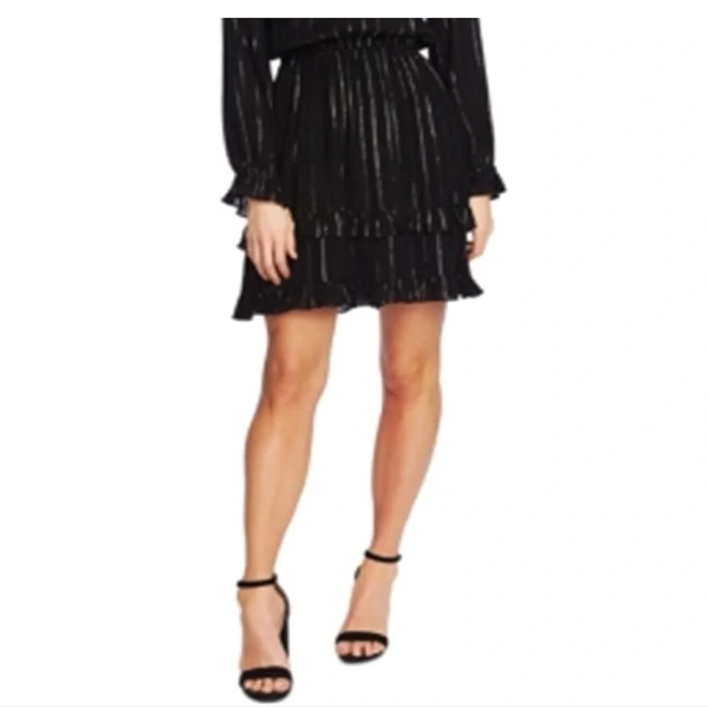 CeCe Womens Black Glitter Pinstripe Long Sleeve Short Shift Party Dress Size M